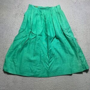 Vintage Ruff Hewn Womens Green Pleated Midi Skirt Size 8 High Waist A Line USA